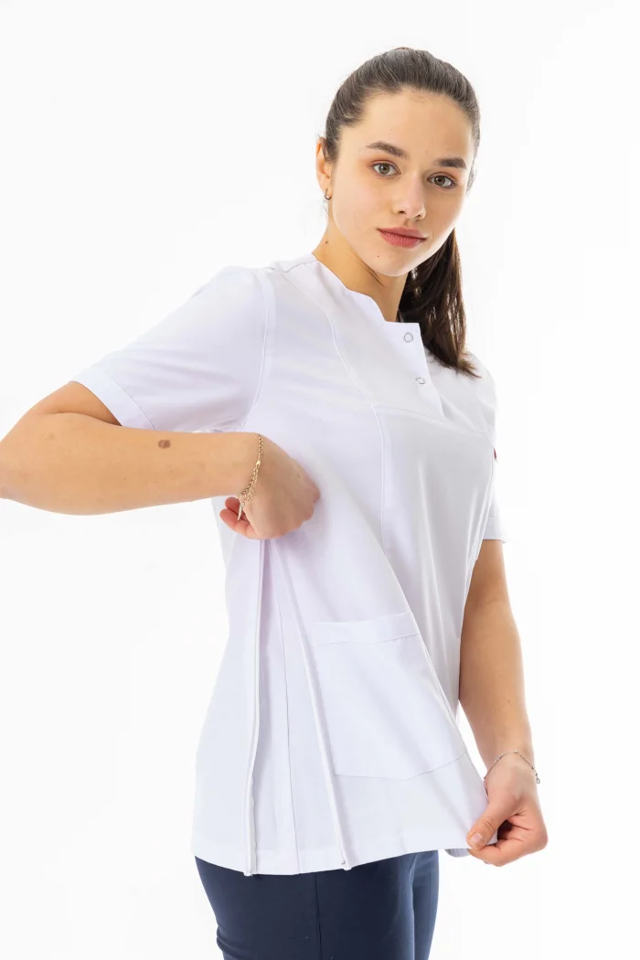 Kısa Kol Hamile Doktor Hemşire Önlüğü Alpaka Kumaş Beyaz (HML001)