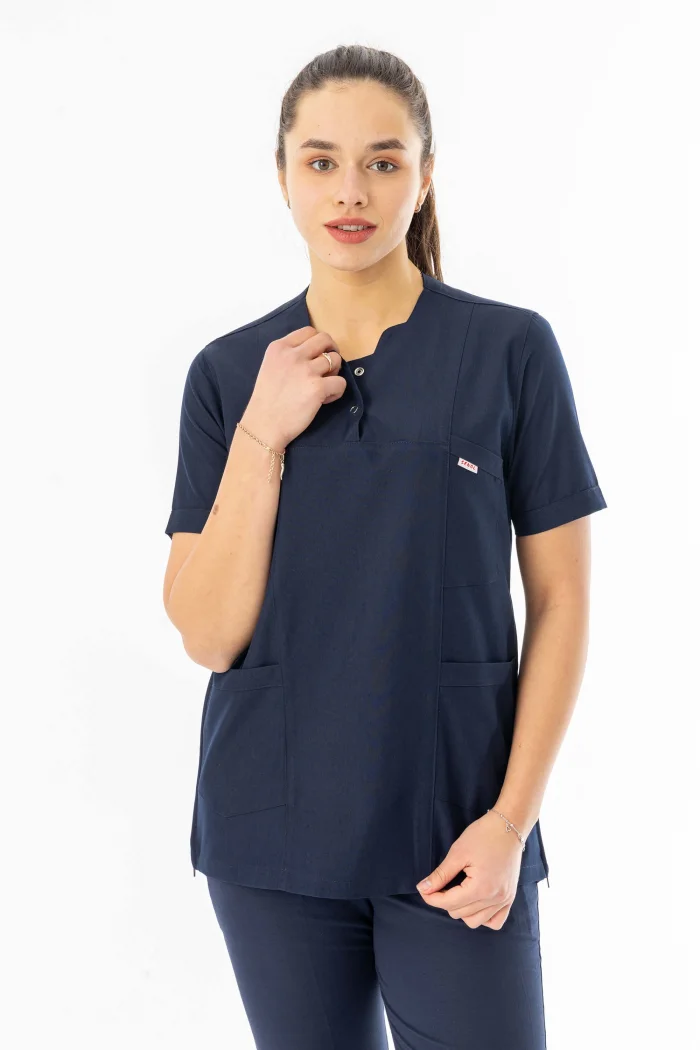 Kısa Kol Hamile Doktor Hemşire Önlüğü Alpaka Kumaş Lacivert (HML002)