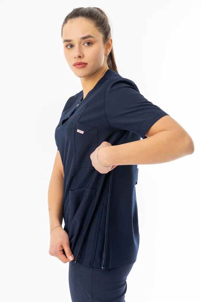 Kısa Kol Hamile Doktor Hemşire Önlüğü Alpaka Kumaş Lacivert (HML002)