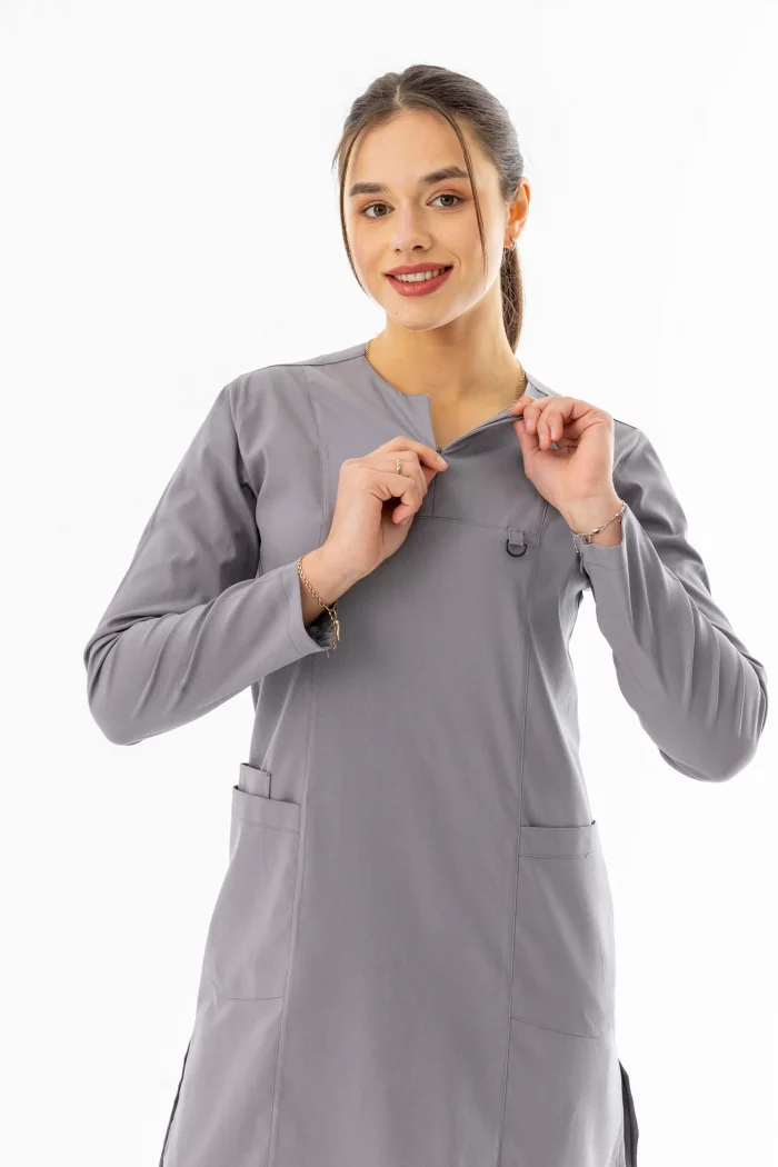 Likra Uzun Kol Doktor Hemşire Forması Alt Üst Takım Açık Gri (LTST20012)