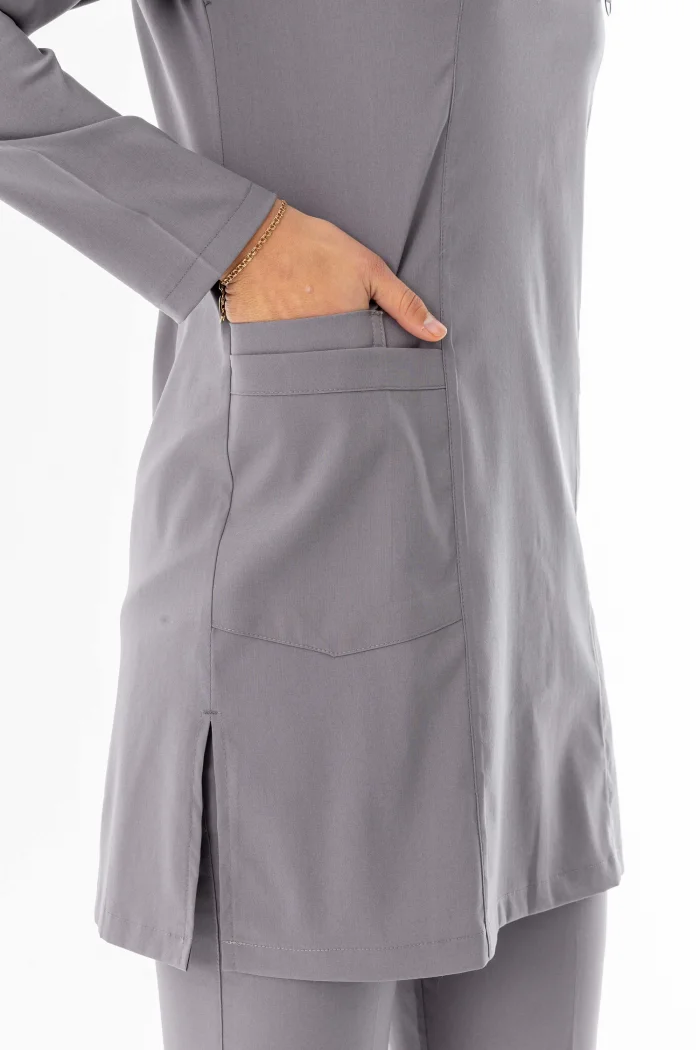 Likra Uzun Kol Doktor Hemşire Forması Alt Üst Takım Açık Gri (LTST20012)