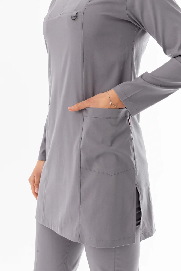 Likra Uzun Kol Doktor Hemşire Forması Alt Üst Takım Açık Gri (LTST20012)