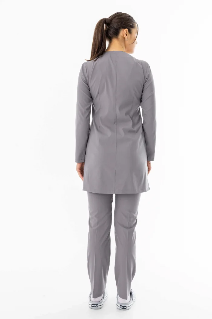 Likra Uzun Kol Doktor Hemşire Forması Alt Üst Takım Açık Gri (LTST20012)