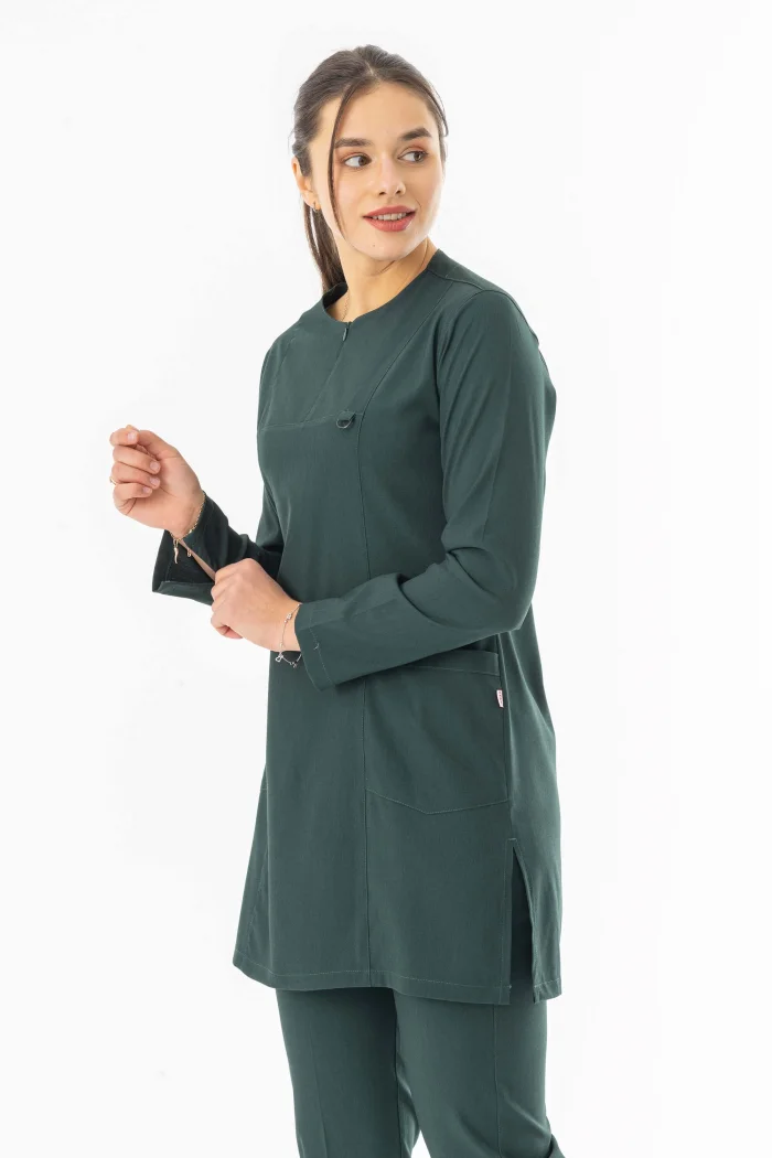 Likra Uzun Kol Doktor Hemşire Forması Alt Üst Takım Avcı Yeşili (LTST20008)