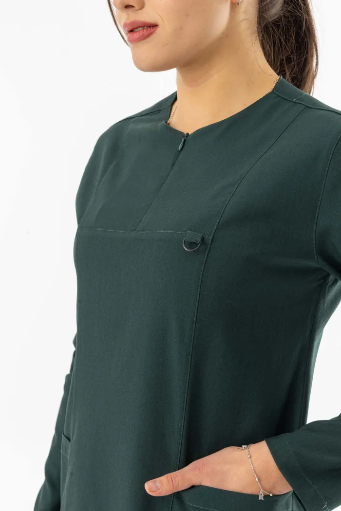 Likra Uzun Kol Doktor Hemşire Forması Alt Üst Takım Avcı Yeşili (LTST20008)