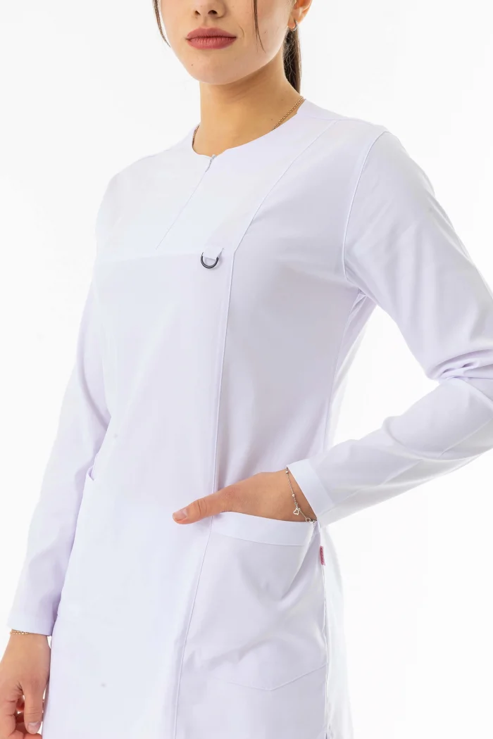 Likra Uzun Kol Doktor Hemşire Forması Alt Üst Takım Beyaz (LTST20009)