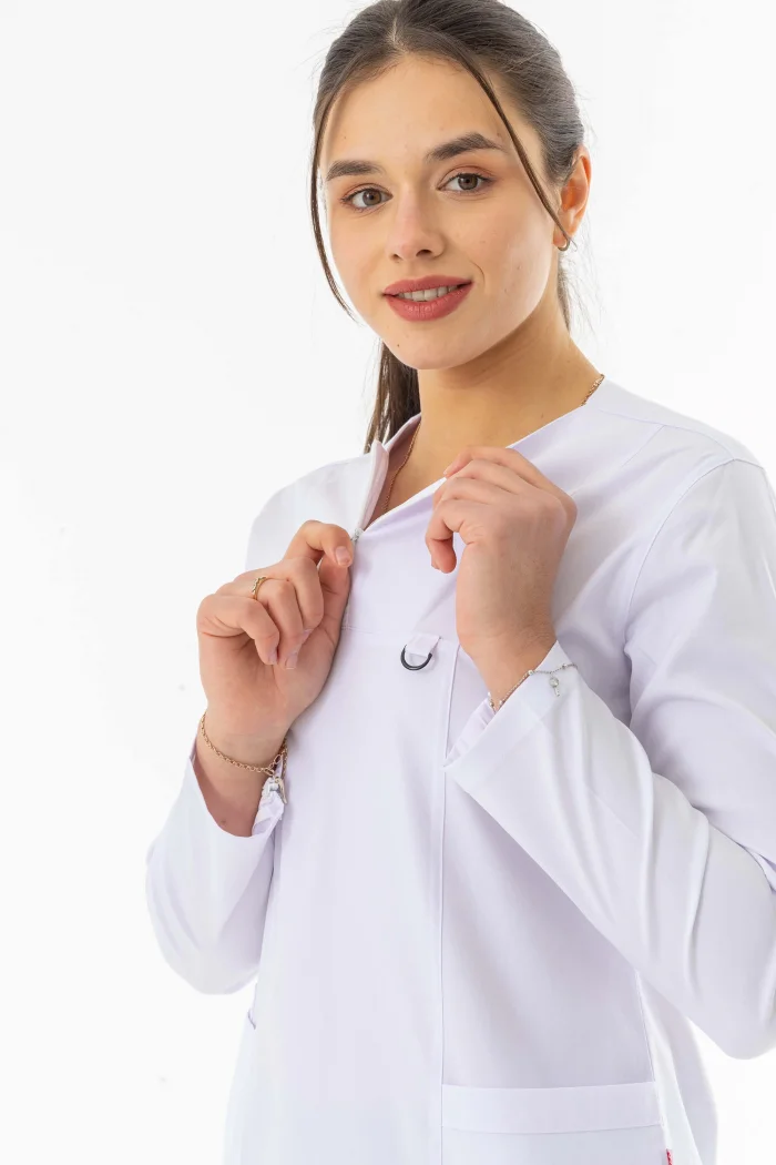 Likra Uzun Kol Doktor Hemşire Forması Alt Üst Takım Beyaz (LTST20009)