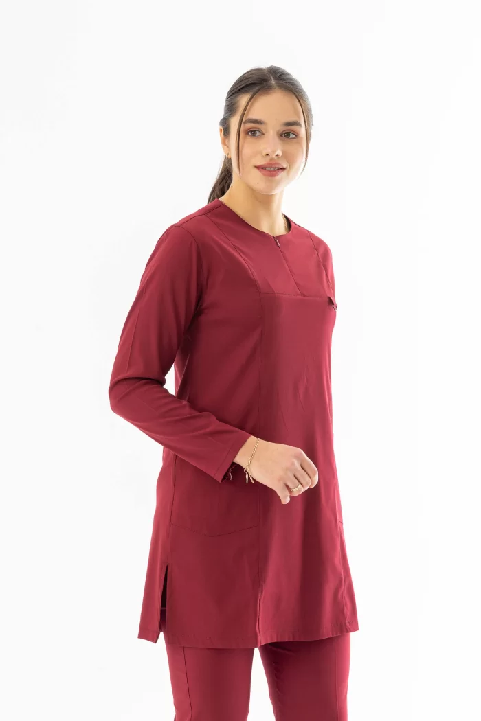 Likra Uzun Kol Doktor Hemşire Forması Alt Üst Takım Bordo (LTST20003)