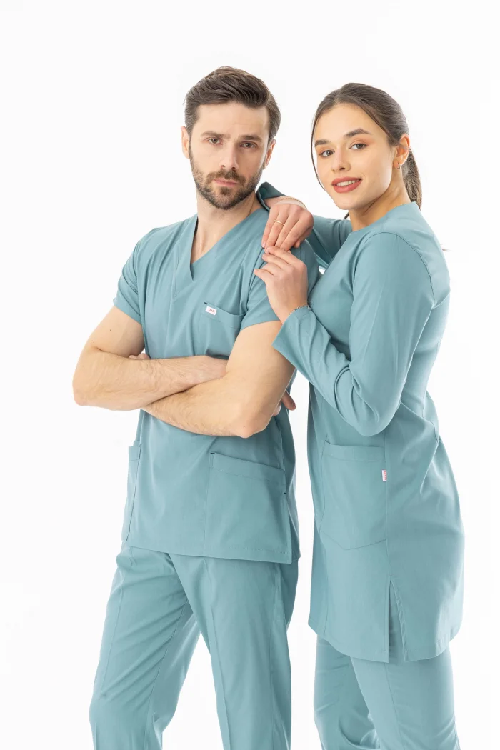 Likra Uzun Kol Doktor Hemşire Forması Alt Üst Takım Filiz Yeşili (LTST20011)