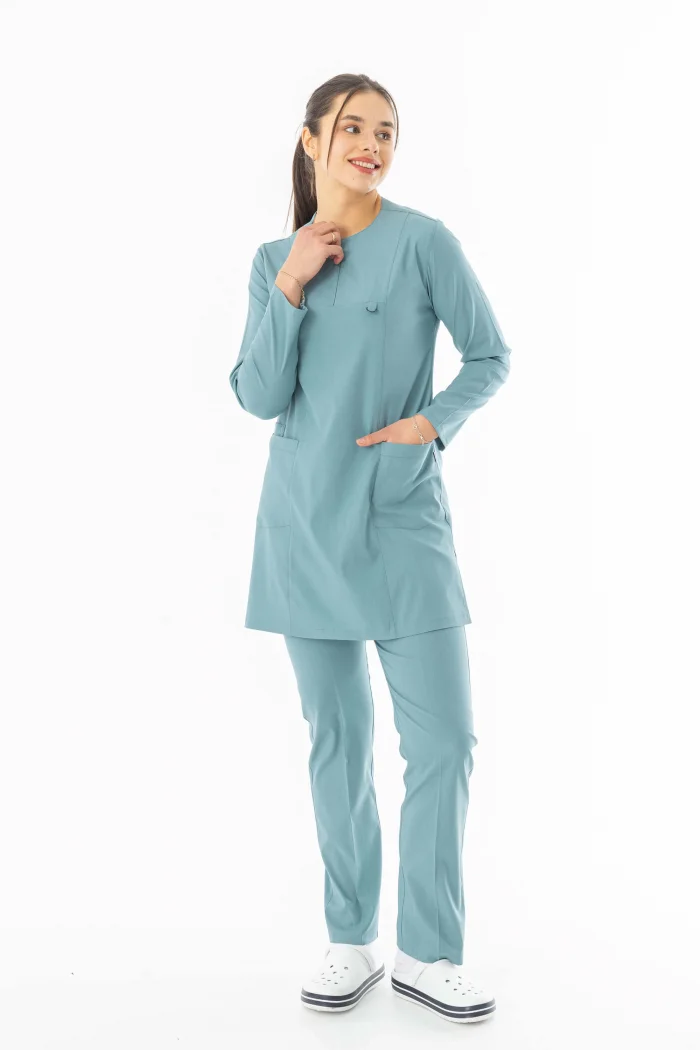 Likra Uzun Kol Doktor Hemşire Forması Alt Üst Takım Filiz Yeşili (LTST20011)
