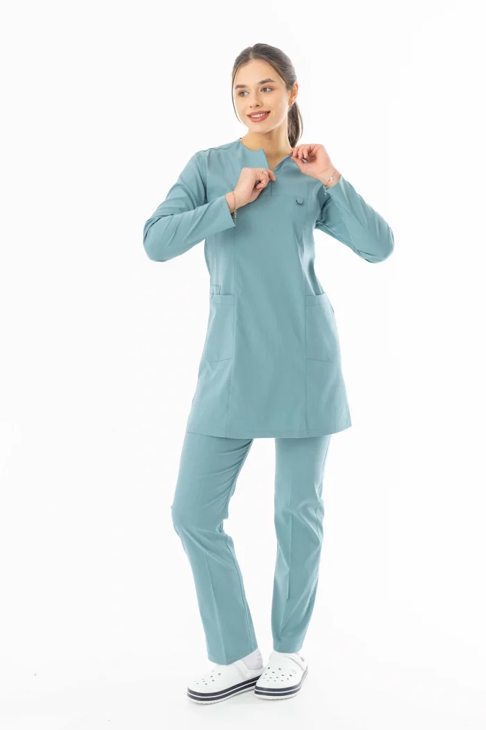 Likra Uzun Kol Doktor Hemşire Forması Alt Üst Takım Filiz Yeşili (LTST20011)