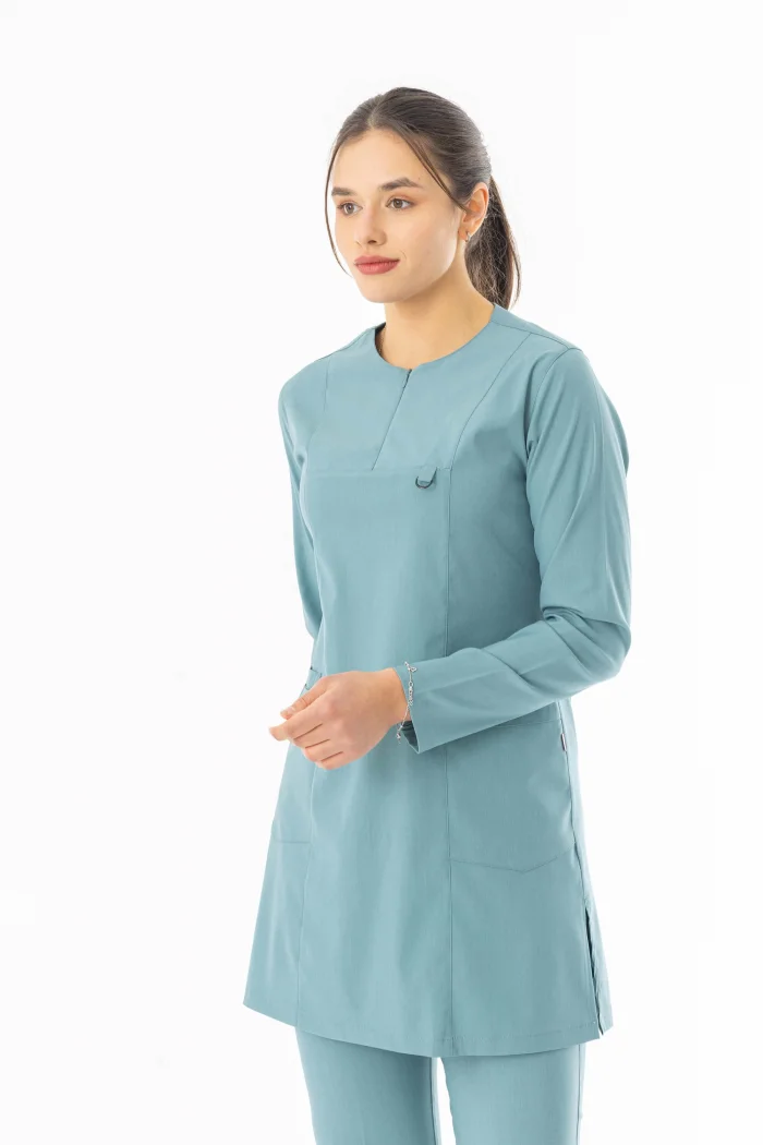 Likra Uzun Kol Doktor Hemşire Forması Alt Üst Takım Filiz Yeşili (LTST20011)