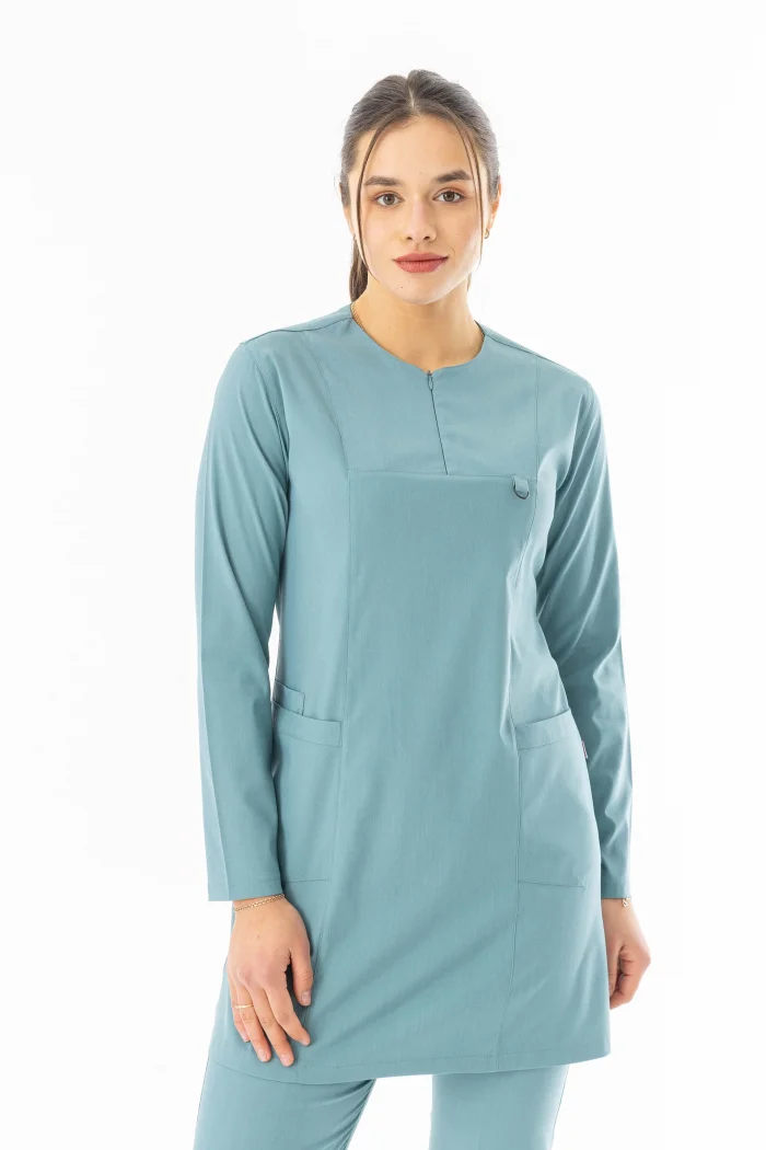 Likra Uzun Kol Doktor Hemşire Forması Alt Üst Takım Filiz Yeşili (LTST20011)