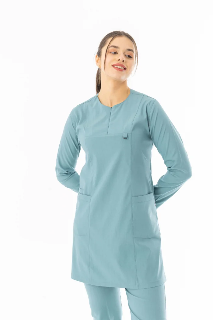 Likra Uzun Kol Doktor Hemşire Forması Alt Üst Takım Filiz Yeşili (LTST20011)