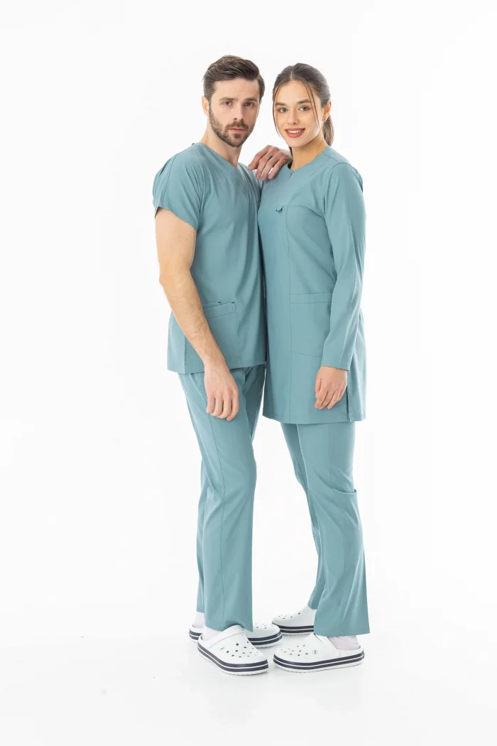 Likra Uzun Kol Doktor Hemşire Forması Alt Üst Takım Filiz Yeşili (LTST20011)