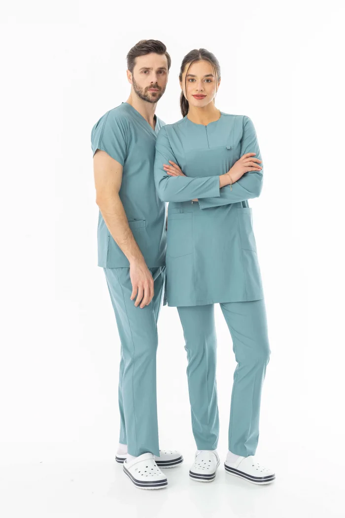 Likra Uzun Kol Doktor Hemşire Forması Alt Üst Takım Filiz Yeşili (LTST20011)