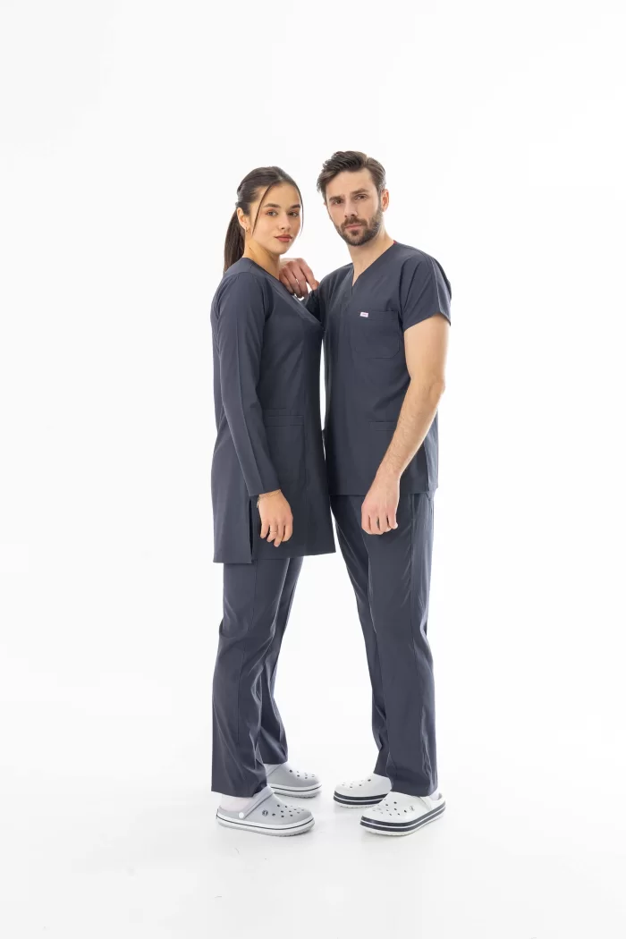 Likra Uzun Kol Doktor Hemşire Forması Füme Gri (LTST20014)