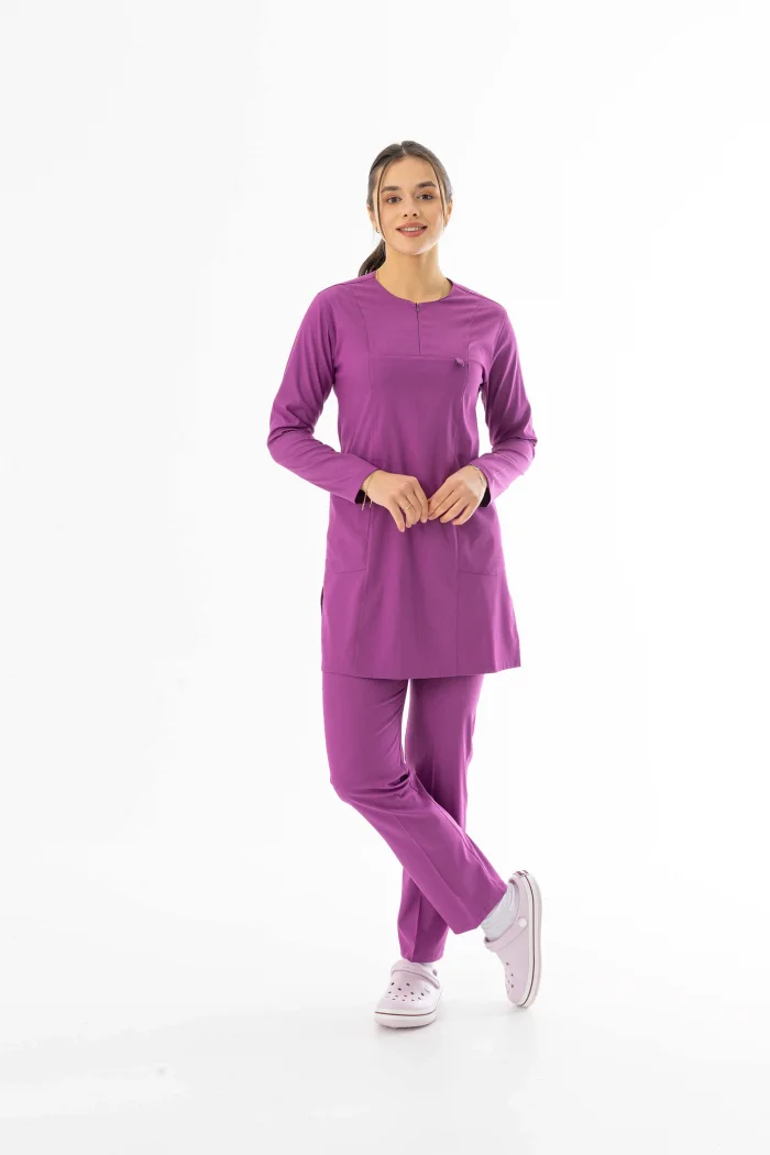 Likra Uzun Kol Doktor Hemşire Forması Alt Üst Takım Fuşya (LTST200015)