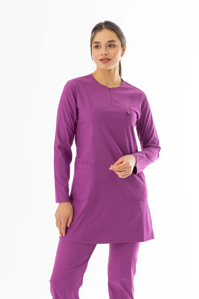 Likra Uzun Kol Doktor Hemşire Forması Alt Üst Takım Fuşya (LTST200015)