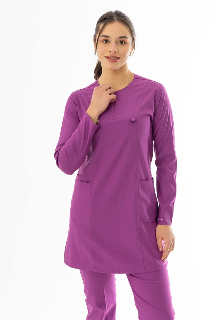 Likra Uzun Kol Doktor Hemşire Forması Alt Üst Takım Fuşya (LTST200015)