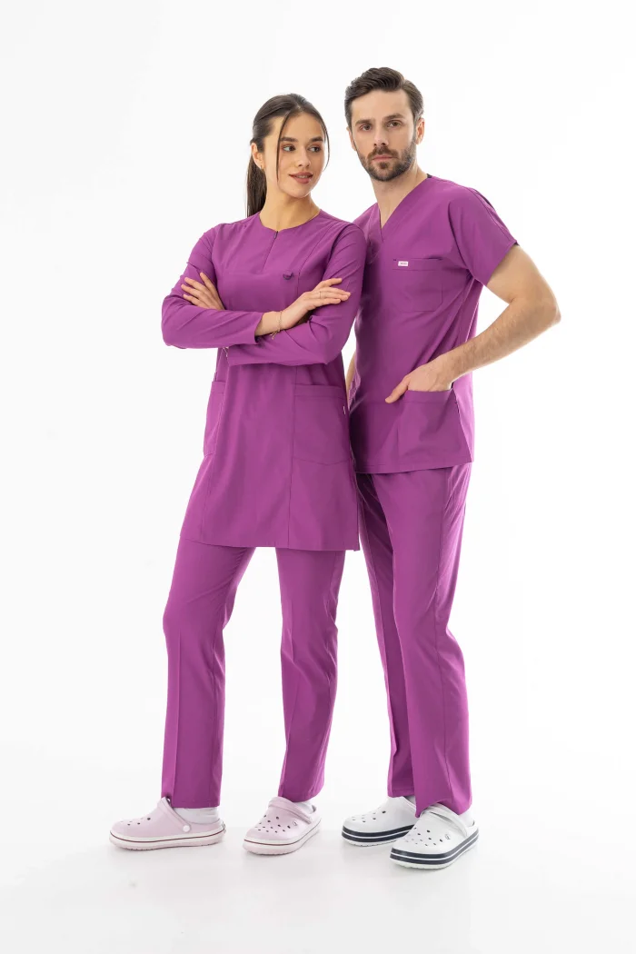 Likra Uzun Kol Doktor Hemşire Forması Alt Üst Takım Fuşya (LTST200015)