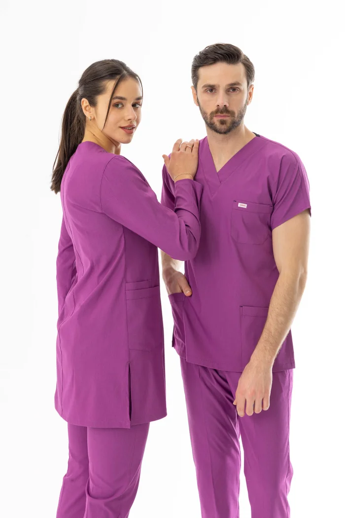 Likra Uzun Kol Doktor Hemşire Forması Alt Üst Takım Fuşya (LTST200015)