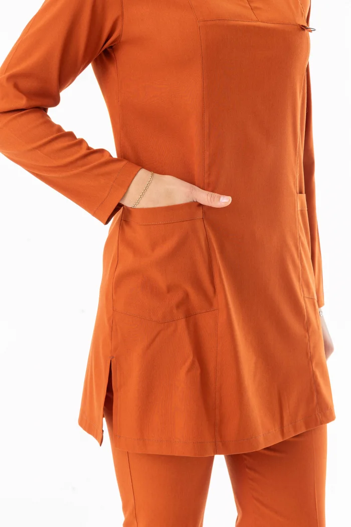 Likra Uzun Kol Doktor Hemşire Forması Alt Üst Takım Kiremit (LTST20007)