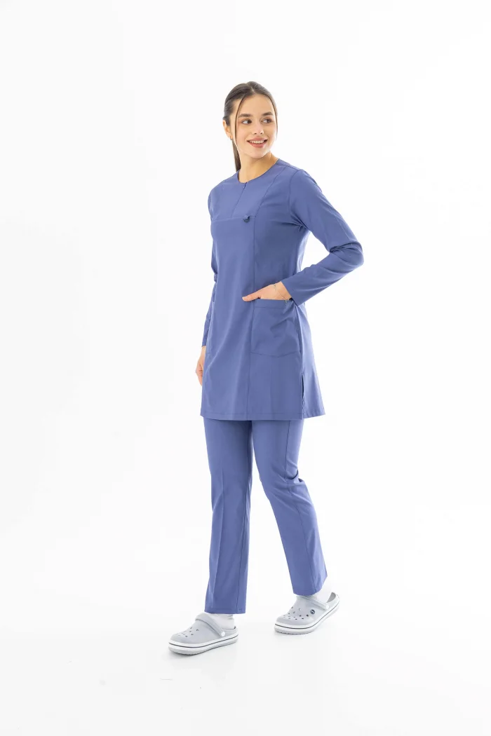 Likra Uzun Kol Doktor Hemşire Forması Alt Üst Takım Kot Mavisi (LTST20004)