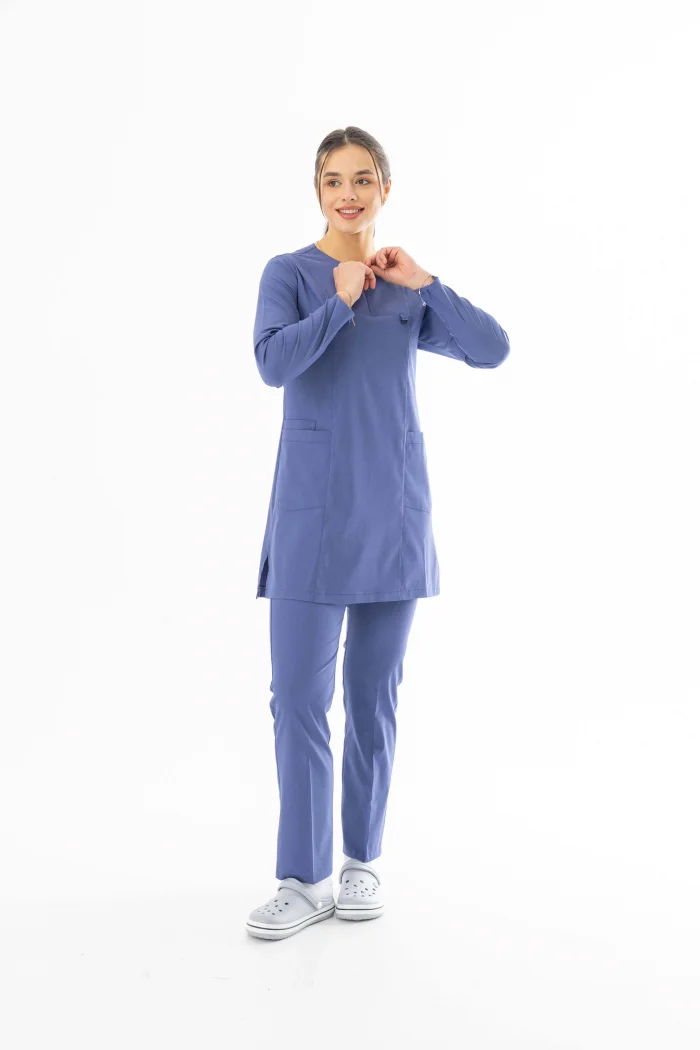 Likra Uzun Kol Doktor Hemşire Forması Alt Üst Takım Kot Mavisi (LTST20004)