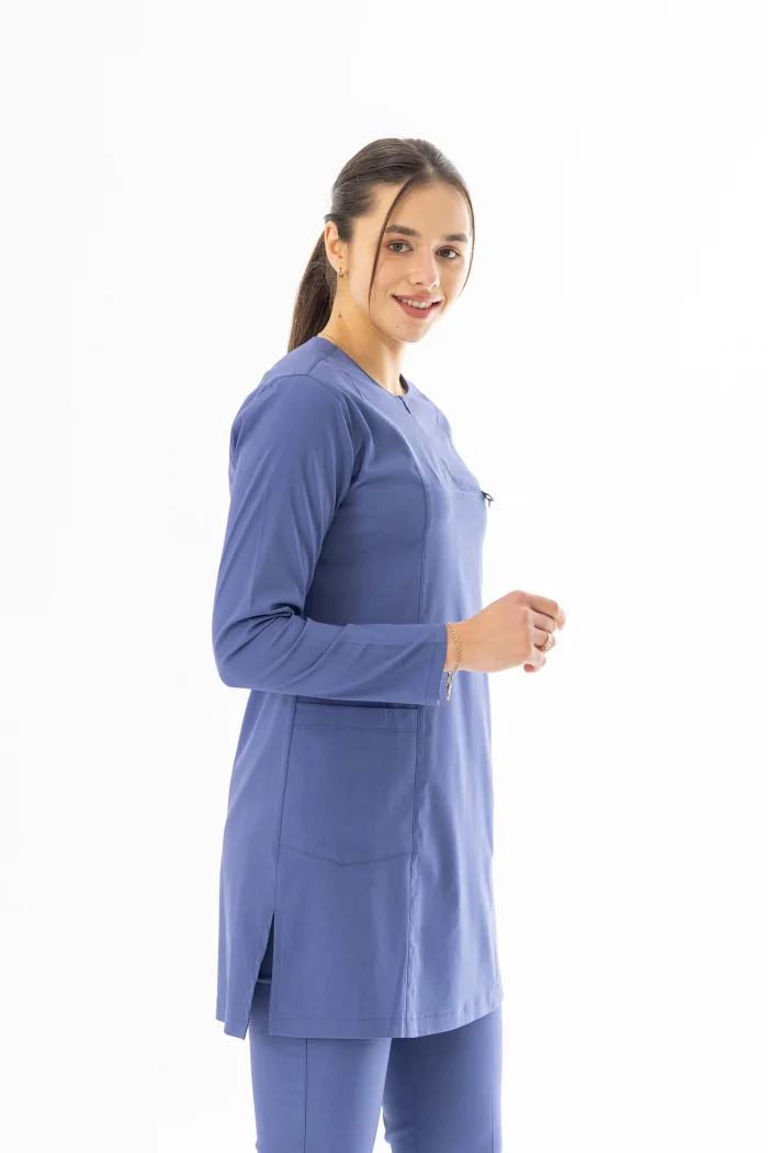 Likra Uzun Kol Doktor Hemşire Forması Alt Üst Takım Kot Mavisi (LTST20004)