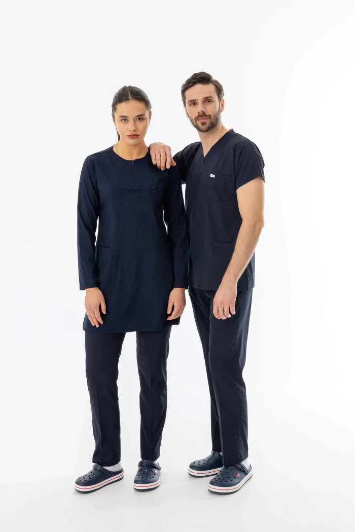Likra Uzun Kol Doktor Hemşire Forması Alt Üst Takım Lacivert (LTST20001)
