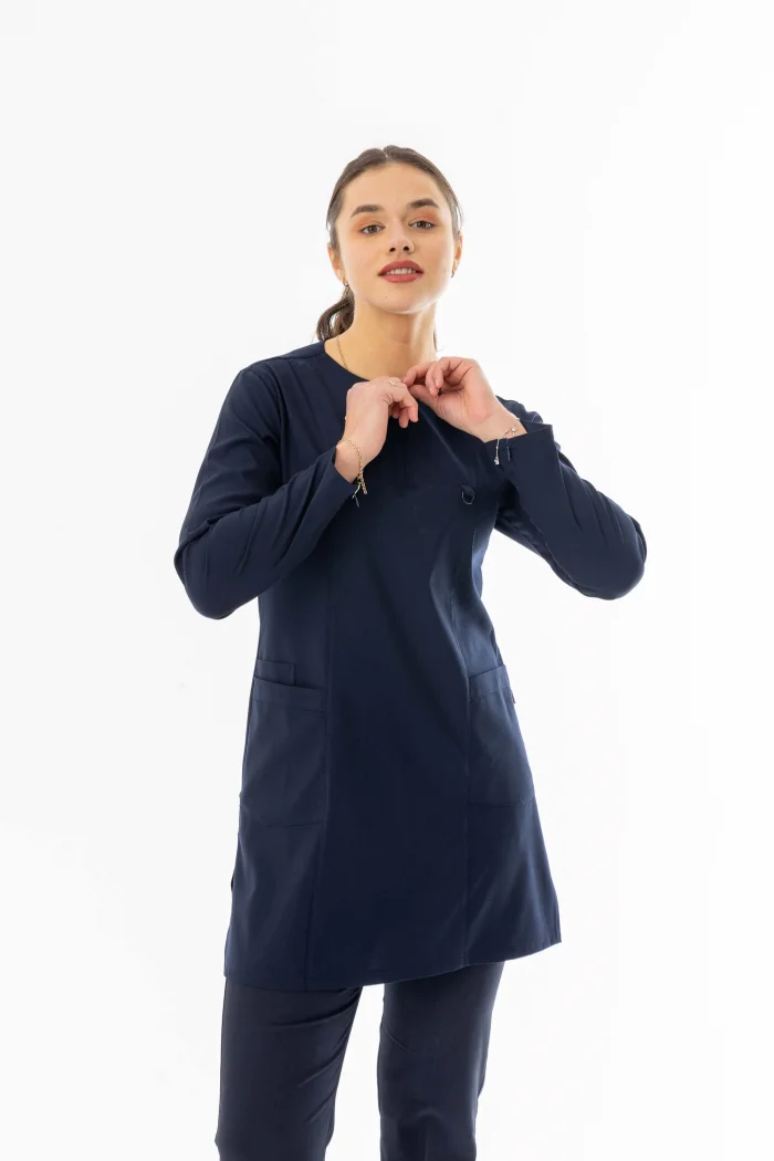 Likra Uzun Kol Doktor Hemşire Forması Alt Üst Takım Lacivert (LTST20001)