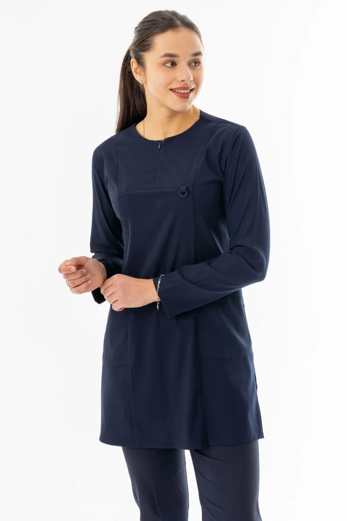 Likra Uzun Kol Doktor Hemşire Forması Alt Üst Takım Lacivert (LTST20001)