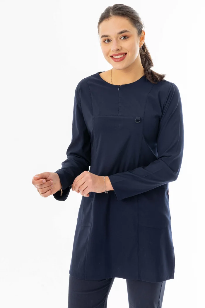 Likra Uzun Kol Doktor Hemşire Forması Alt Üst Takım Lacivert (LTST20001)