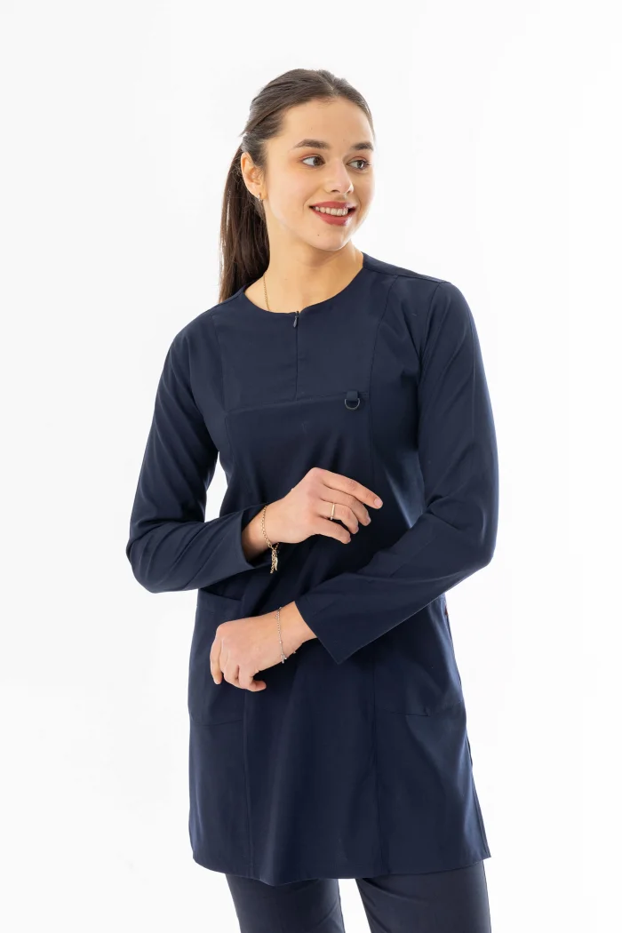 Likra Uzun Kol Doktor Hemşire Forması Alt Üst Takım Lacivert (LTST20001)
