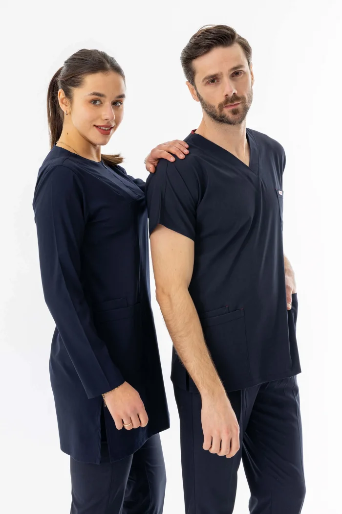 Likra Uzun Kol Doktor Hemşire Forması Alt Üst Takım Lacivert (LTST20001)