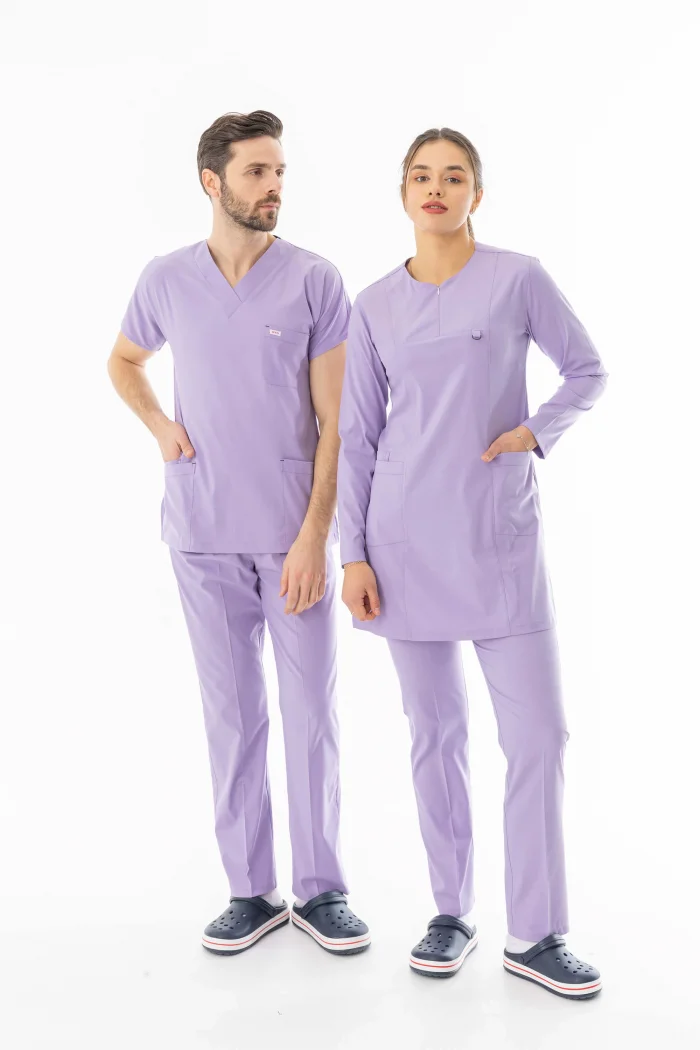 Likra Uzun Kol Doktor Hemşire Forması Alt Üst Takım Lila (LTST20005)