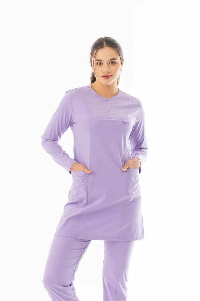 Likra Uzun Kol Doktor Hemşire Forması Alt Üst Takım Lila (LTST20005)
