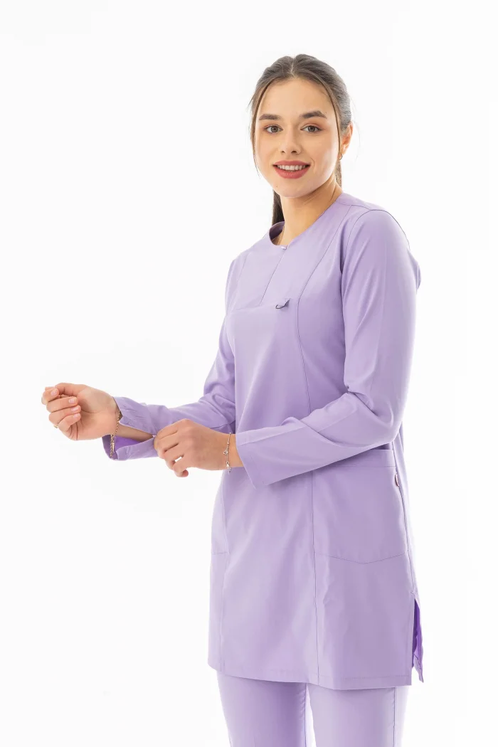 Likra Uzun Kol Doktor Hemşire Forması Alt Üst Takım Lila (LTST20005)
