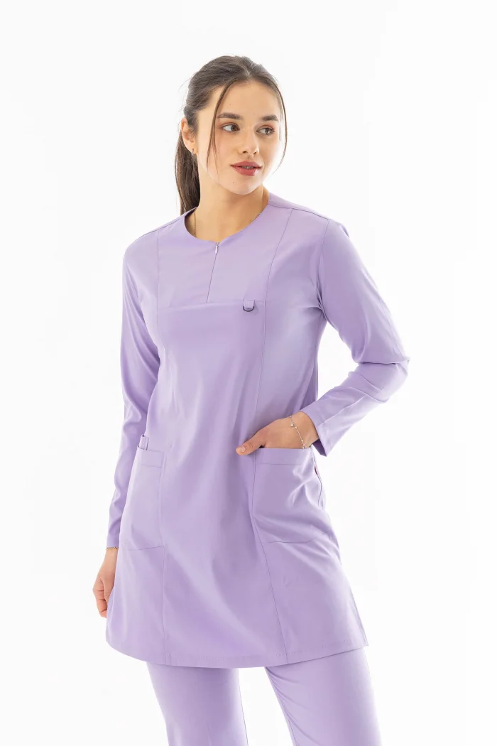 Likra Uzun Kol Doktor Hemşire Forması Alt Üst Takım Lila (LTST20005)