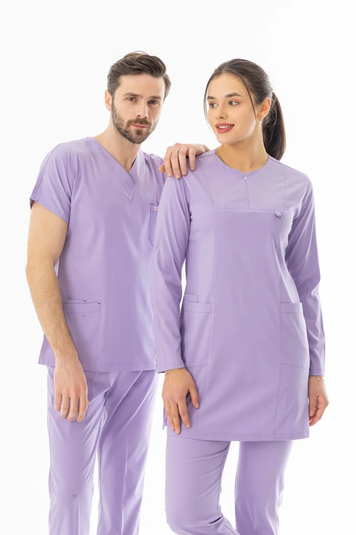 Likra Uzun Kol Doktor Hemşire Forması Alt Üst Takım Lila (LTST20005)