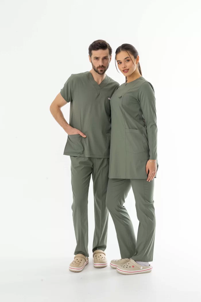 Likra Uzun Kol Doktor Hemşire Forması Olivya Yeşili (LTST200017)