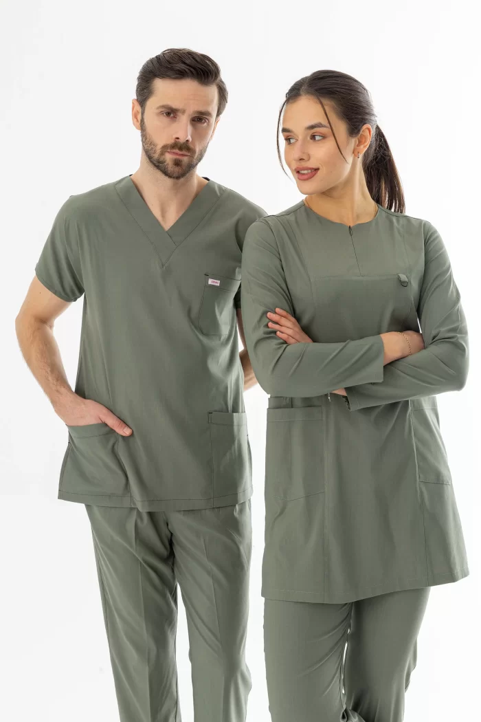 Likra Uzun Kol Doktor Hemşire Forması Olivya Yeşili (LTST200017)