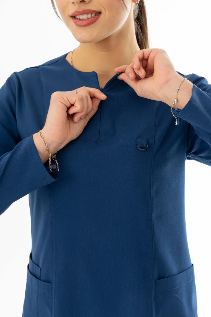 Likra Uzun Kol Doktor Hemşire Forması Alt Üst Takım Petrol Mavisi (LTST20006)