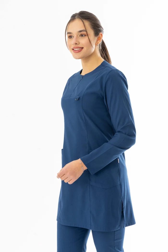 Likra Uzun Kol Doktor Hemşire Forması Alt Üst Takım Petrol Mavisi (LTST20006)