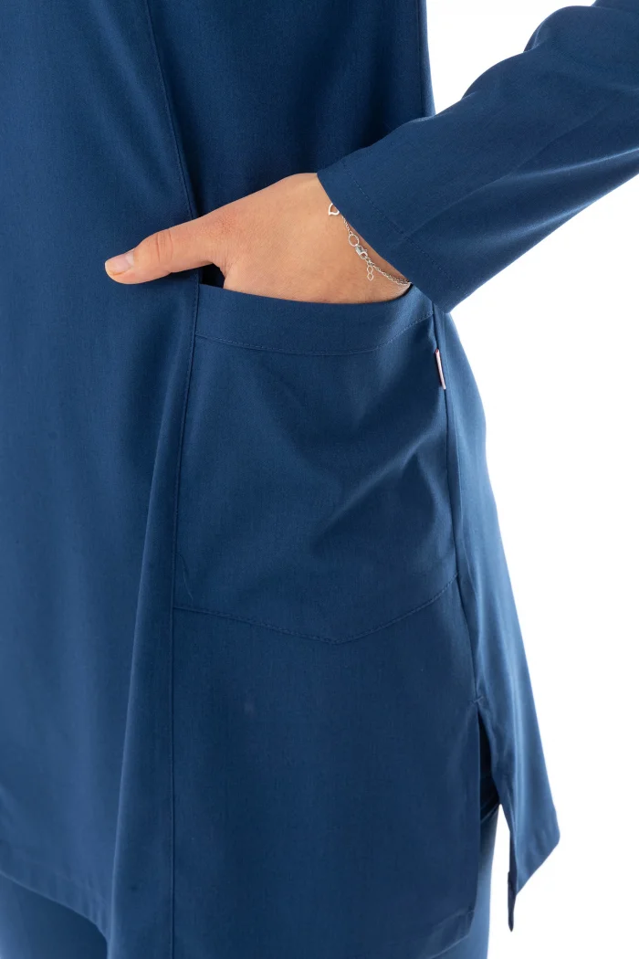 Likra Uzun Kol Doktor Hemşire Forması Alt Üst Takım Petrol Mavisi (LTST20006)