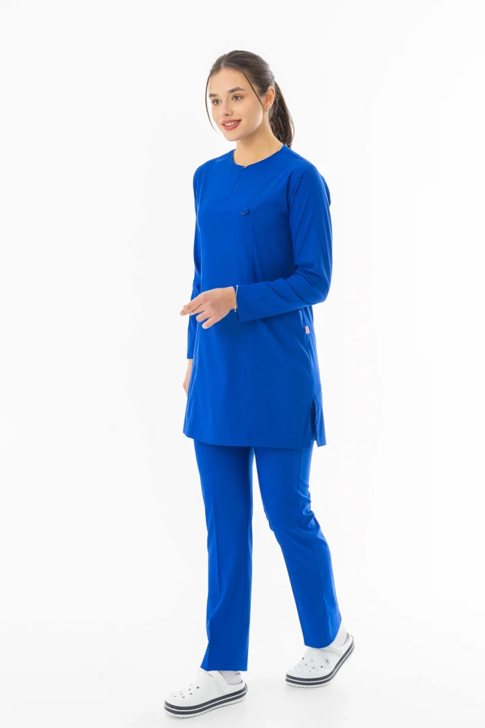 Likra Uzun Kol Doktor Hemşire Forması Alt Üst Takım Saks Mavisi (LTST20010)