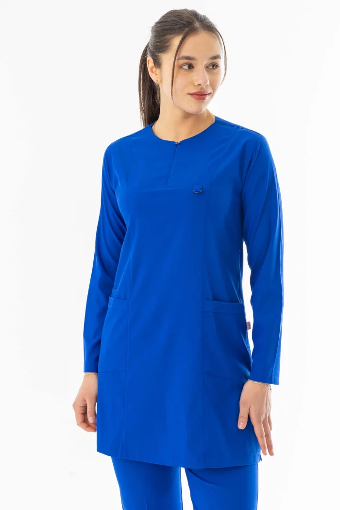 Likra Uzun Kol Doktor Hemşire Forması Alt Üst Takım Saks Mavisi (LTST20010)