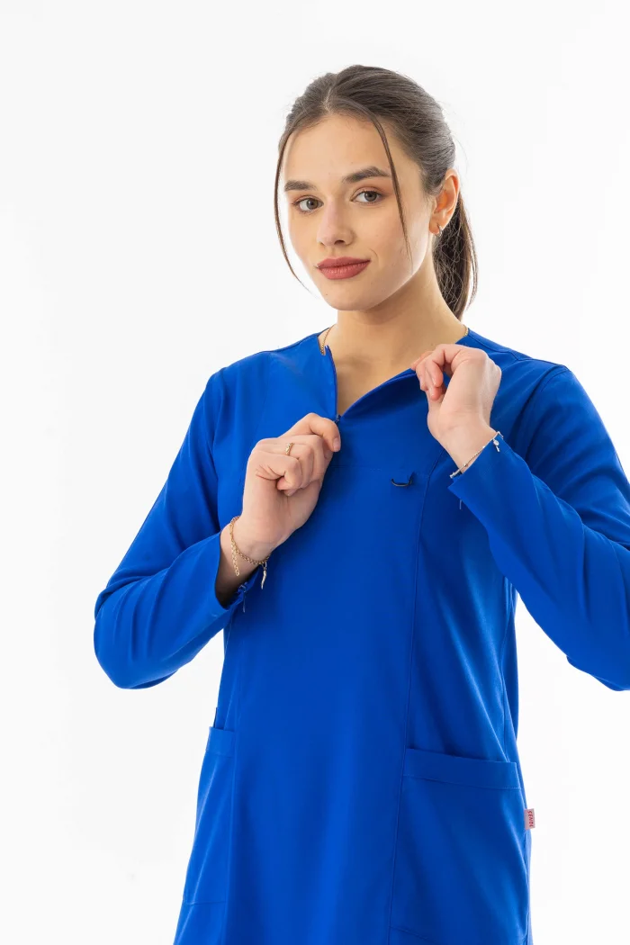 Likra Uzun Kol Doktor Hemşire Forması Alt Üst Takım Saks Mavisi (LTST20010)