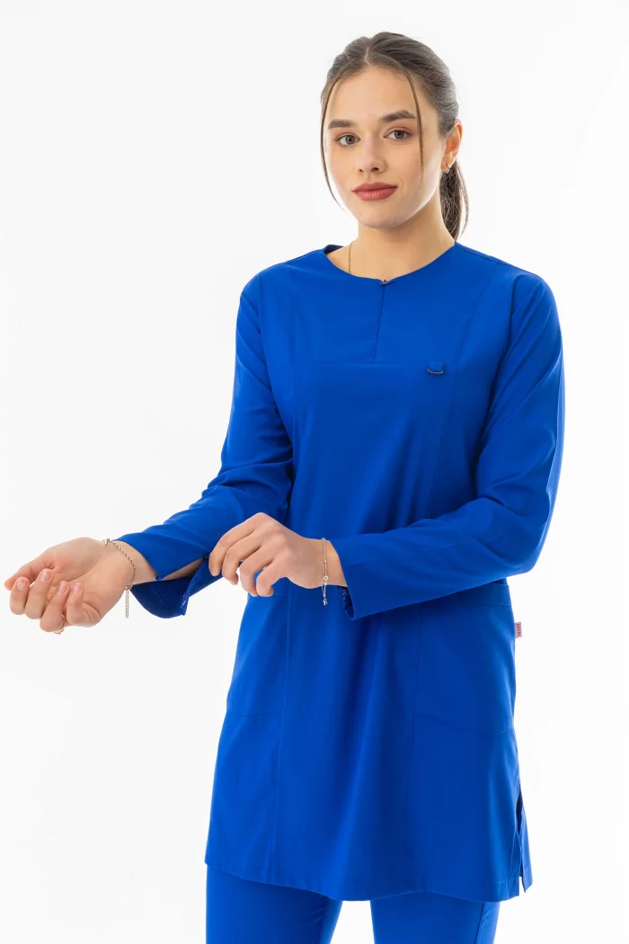 Likra Uzun Kol Doktor Hemşire Forması Alt Üst Takım Saks Mavisi (LTST20010)